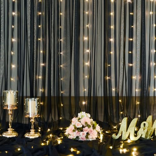 20ft x 10ft Black Tulle Photo Backdrop Curtain with Lights String for Parties Sheer Black Curtain Backdrop for Birthday Party Baby Shower Wedding Photo Booth Photography Background Decorations - Image 7