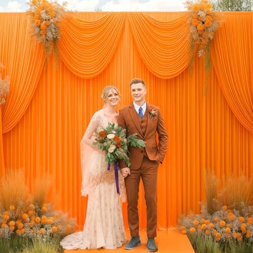 16x10FT Orange Backdrop Curtains for Wedding Parties, Wrinkle Free Polyester Photography Backdrop Drapes for Wedding Baby Shower Birthday Parties Stage Background Stand Decorations 4x10ft,4 Panels - Image 4