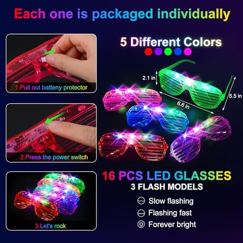 OLUPP 150 PCS Glow in the Dark Party Supplies, 16 Foam Sticks, 16 LED Glasses, 100 Glow Sticks and 18 Finger Lights for Halloween Party Favors, Wedding, Birthday, Concert, New Year, Carnivals, Raves - Image 5