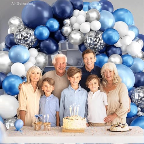 Blocesa Navy Blue White Silver Balloons Arch Kit, Latex, Party Decor. - Image 5