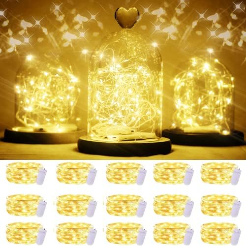 SmilingTown 15 Packs 20 LED Fairy Lights Battery Operated - 6.6FT Silver Copper Wire Waterproof Starry String Light for DIY Party Christmas Costume Wedding Easter Table Decorations (Warm White) by SmilingTown