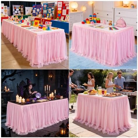 THARAHT Tulle Table Skirt 6FT 180CM Long for Rectangle Tables Round Tables Ruffle Desk Skirt for Princess Girls Birthday Party Cake Dessert Decorations Table Skirt - Image 7