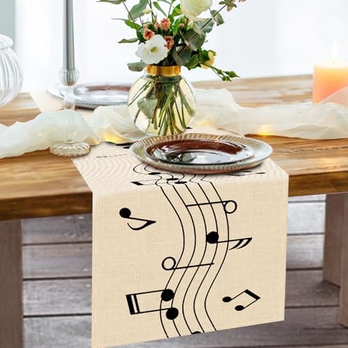 Vintage Music Sheets Dining Table Runner, Retro Musical Notes Staff - Image 6