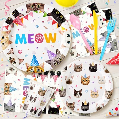 Cats Birthday Party Plates Set,168PCS Cat Birthday Tableware Party Supplies - Image 5