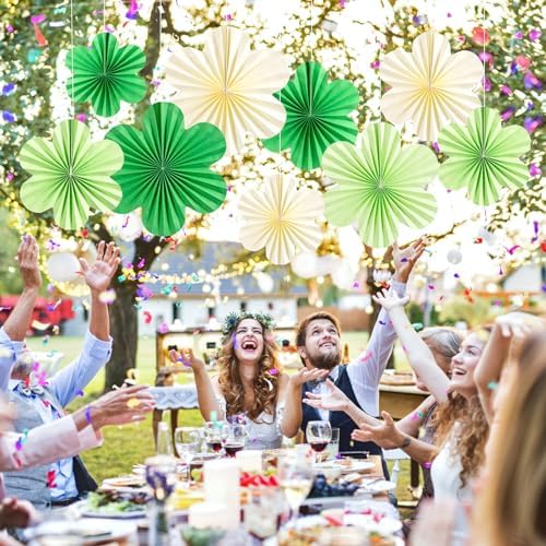 SUNBEAUTY Green Paper Flowers Decorations for Wall, Spring Summer Paper Fans Decor, Classroom Decor Paper Floral Backdrop Paper Flowers Decoration Hanging Paper Fans Green Flower Wall Decor, Set of 9 - Image 6