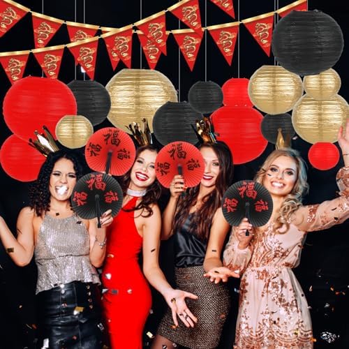 party greeting 28 Pcs Hibachi Party Decorations Asian Chinese Japanese Party Supplies Includes 15 Pcs Chinese Paper Lanterns 12 Pcs Japanese Folding Fans 32.8 Ft Chinese New Year Dragon Pennant Banner - Image 5