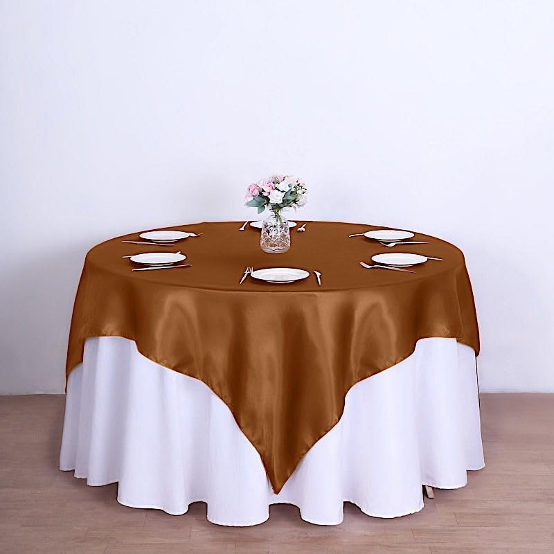 10 pcs 72x72 inch Cinnamon Brown Square Tablecloth Satin Fabric Overlays Linens | Table Cloths Cover for Wedding Party Banquet Reception Events Decoration Kitchen Dining Events Kitchen Dining - Image 3