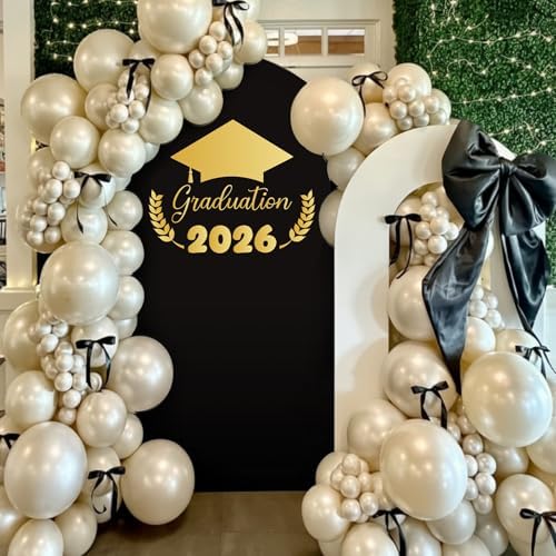 VitalCozy Black Graduation Decoration 7.2ft Class of 2026 Backdrop Arch Cover Grad Spandex Stretchy Backdrop for Graduation 2026 High School Senior Night Party Decorations Photoshoot - Image 2