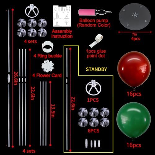 TONIFUL 4 Set Dark Red Green Balloon Stand Balloon Centerpiece for Table - Image 2