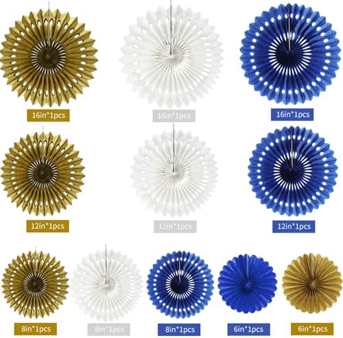 BEISHIDA Honeycomb Round Paper Fan Blue Gold White Hanging Party Decoration - Image 2