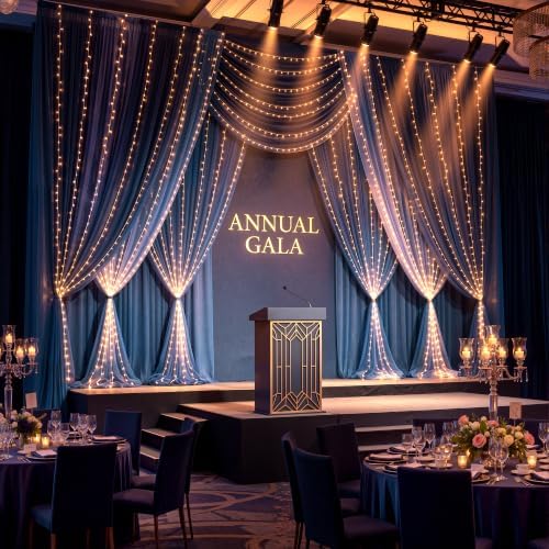 Shillance 30ft x 10ft Navy Blue Backdrop Curtain with Lights String for Parties, Sheer Tulle Wedding Photo Backdrops Drapes for Baby Shower Birthday Party Decorations Background for Photography - Image 7