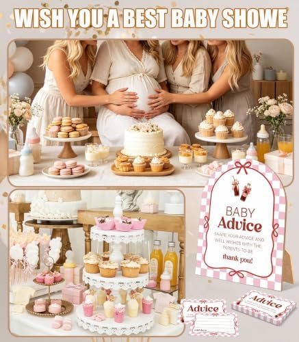 She's Ready To Pop Baby Shower Games, Soda Advice For Parents To Be, 6x8 Inch Arch Wooden Sign With Stand And 50 Advice Cards, Gender Reveal Party Supplies & Decorations -LN05 - Image 6