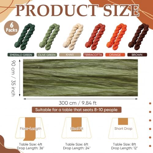 6 Pcs Fall Thanksgiving Cheesecloth Table Runners 118" Boho Gauze - Image 2