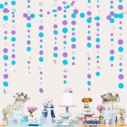 46 Ft Frozen Party Decorations Purple Blue Silver Polka Dots Garlands Hanging Paper Circle Dots Streamer for Frozen Birthday Winter Wonderland Christmas Holiday Wedding Shower Party Supplies - Image 4