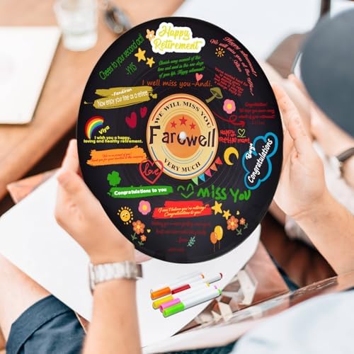Farewell Guest Book Alternative Signature Vinyl Record Congrats, Retirement Party Vinyl Record Guest Book Supplies Decorations Going Away Gifts for Men Women, We Will Miss You Farewell Party（Orange） - Image 4
