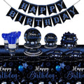Vesici 171 Pcs Happy Birthday Party Supplies 24 Set Table, Black, Blue by Vesici