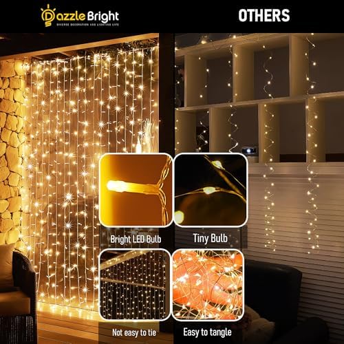 Dazzle Bright 300 LED Curtain Lights, Plug in Fairy Curtain Lights for Bedroom, Christmas Hanging String Lights Outdoor for Window Backdrop Wall Wedding Patio Indoor Dorm Party Decor, Warm White - Image 3