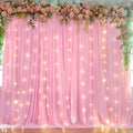 Pink Backdrop Curtain with Lights String for Parties,10x10FT Wrinkle Free Polyester Wedding Photo Backdrop Drapes for Baby Shower Birthday Ceremony Reception Home Party Decorations-5ft x 10ft,2 Panels by Partisky