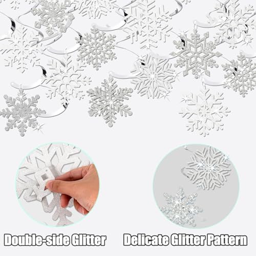 Snowflake Decorations, Christmas Hanging Decor, White Silver, 48-Pc - Image 4