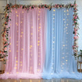 10×10ft Pink Blue Tulle Backdrop Curtain with Lights String for Parties, Sheer Photo Backdrop Curtains for Wedding Party Photography Background by WishCare