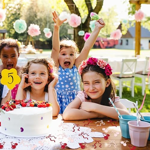 200Pcs Double-sided Pink Bows & Red Cherry Confetti Cherry Fruit Table Confetti Bow Table Decorations for Baby Shower Girls Birthday Engagement Bachelorette Party Decoration Party Confetti Supplies - Image 5