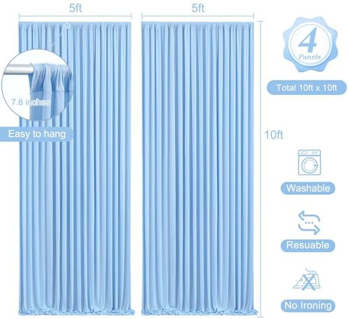 20 x 10ft Baby Blue Backdrop Curtains with Lights String - Image 5