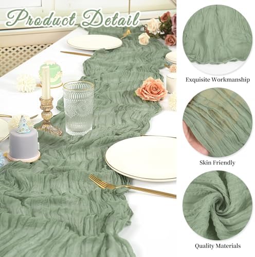 10 Pack Cheesecloth Table Runner 20 x 120 Inch, Sage Green - Image 3