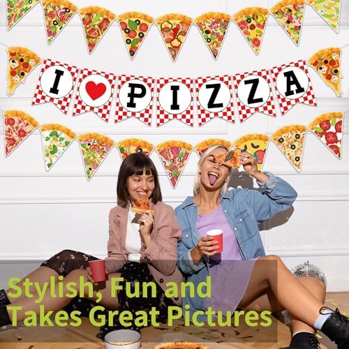 Versatile Pizza Party Banner – Pack of 3, Pre-Strung, with Pizza Slices & I LOVE PIZZA Letters, Perfect for Any Party with Pizza – Birthdays, Dorm Parties, Game Nights & Office Celebrations - Image 2