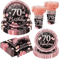 250PCS 70th Birthday Party Decorations for 50 Guests Black and Rose Gold Party Supplies for Women Include Disposable Paper Plates, Napkins, Cups, and Disposable Plastic Cutlery (70) by Yaniio