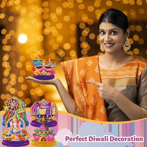 Wesiti 12 Pcs Diwali Table Decorations for Home, Wooden Diwali Centerpiece - Image 4