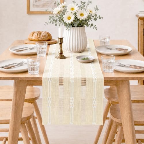 Rustic Linen Farmhouse Table Runner, Woven Boho Table Runner 13" × 90" - Image 5