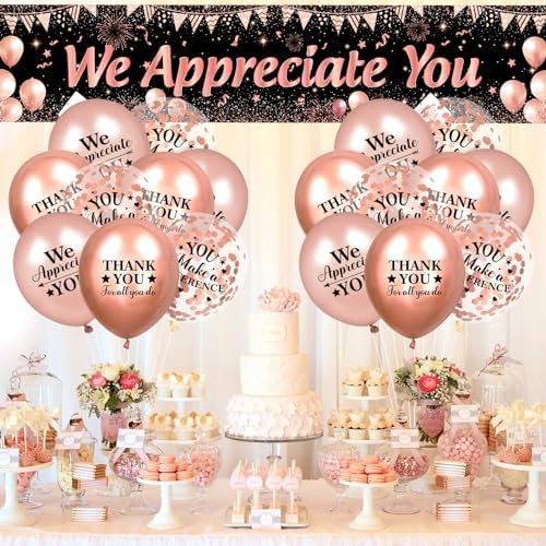 We Appreciate You Decorations Rose Gold Appreciate You Banner Yard Sign with 18 Pcs Balloons Thank You for All You Do Banner Employee Staff Appreciation Gifts Teacher Doctor Appreciation Party Decor - Image 2