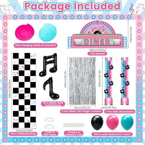 31 Pcs 50s Party Decorations Rock and Roll Sock Hop Birthday Party Supplies - Image 4