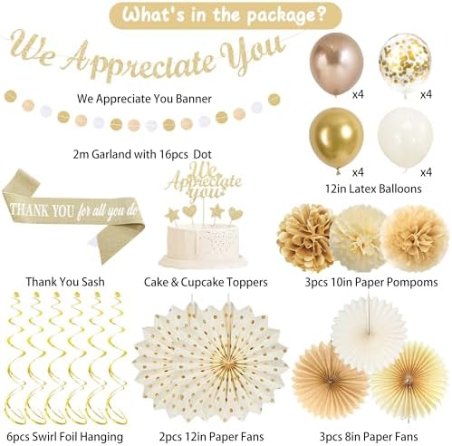 Vlipoeasn Champagne Gold We Appreciate You Banner Decorations with Sash - Image 2