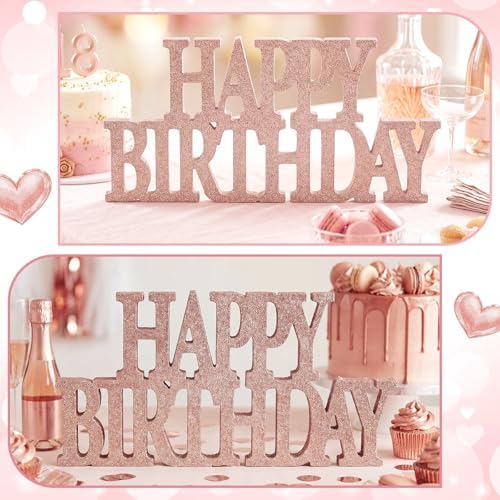 Novabright Happy Birthday Sign, Rose Gold, Glitter - Image 3