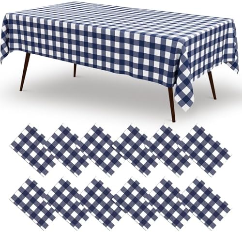 misaya 12 Packs Navy White Buffalo Gingham Plastic Disposable Table Cloth by misaya
