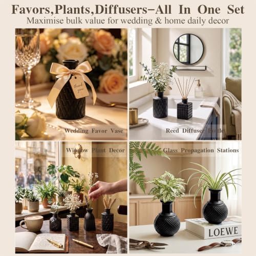 Black Glass Bud Vase Set of 22 Pcs,Small Bud Vases in Bulk,Glass Crystal Flower Vases Table Centerpieces for Party Event Wedding Decor Baby Shower Decorations (Classic Black, 22 Pcs) - Image 3