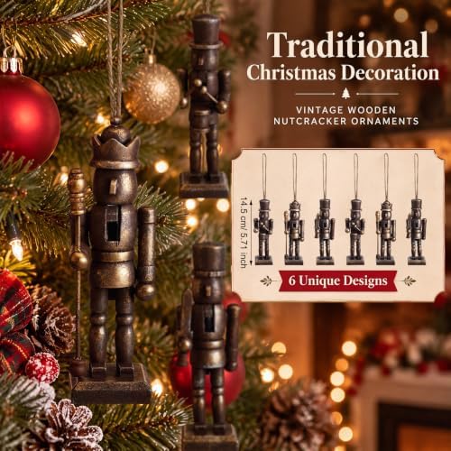 Leinuosen 6 Pcs Neutral Christmas Nutcracker Ornament Wooden Decor, Brown - Image 3
