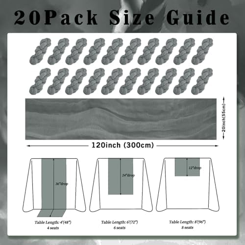 20 Pack Gray 10FT Cheesecloth Table Runner Rustic Gauze Fabric Cheese Cloth Table Runner for Wedding Bridal Baby Shower Table Decor 20 x 120 Inch Long Boho Sheer Birthday Party Table Decorations - Image 2