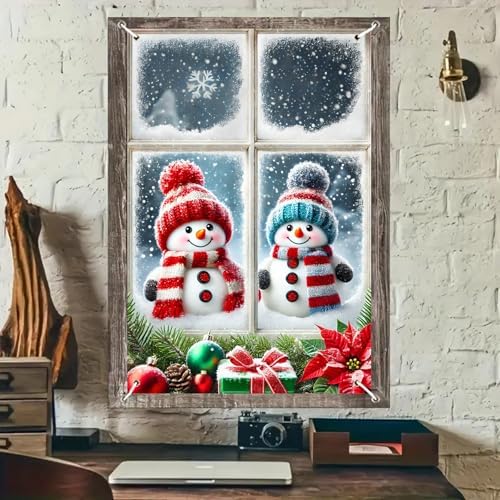 BlissYard Snowman Duo Christmas Window Banner 31x47 Polyester by BlissYard