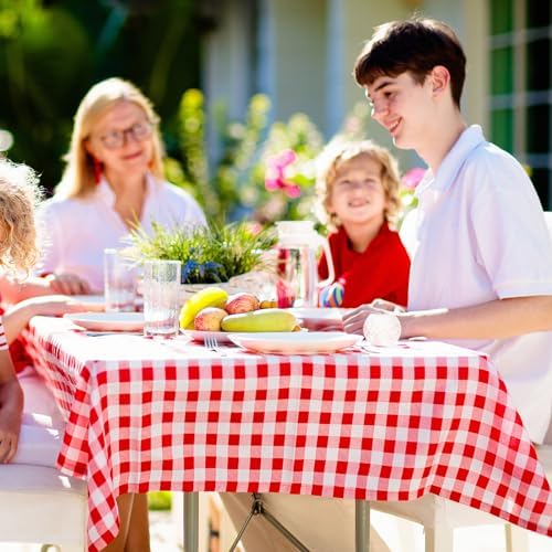 12 Pack Red and White Plastic Checkered Tablecloth, Premium Decorative Disposable Red Gingham Plaid Table Cloths for Parties, Rectangle Party Table Cover for Picnic Farm Birthday Wedding, 54x108 Inch - Image 7