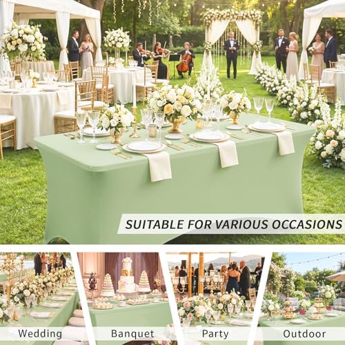 Fixwal 3 Pack 6FT Sage Green Tablecloth Rectangle Spandex Table Cover - Image 7