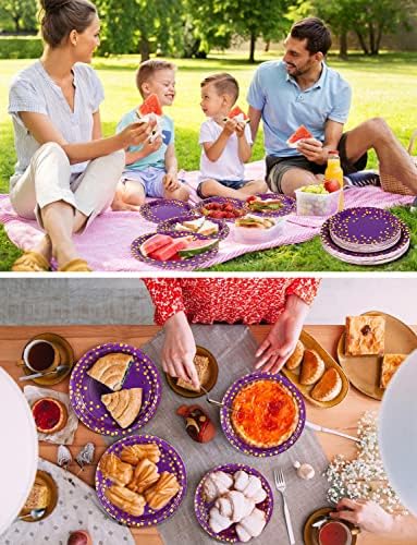 Nkaiso 141Pcs Purple Gold Paper Plates and Napkins Party Supplies for20 - Image 7