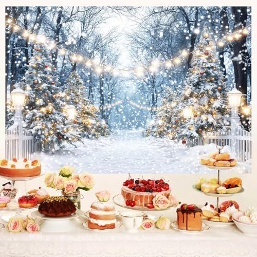 Winter Snowy Scene Forest Scene Backdrop Christmas Wonderland Snowflake Xmas Trees Landscape Photography Background for Family Holiday Party Decorations Banner Photo Studio Prop 5X3FT - Image 3