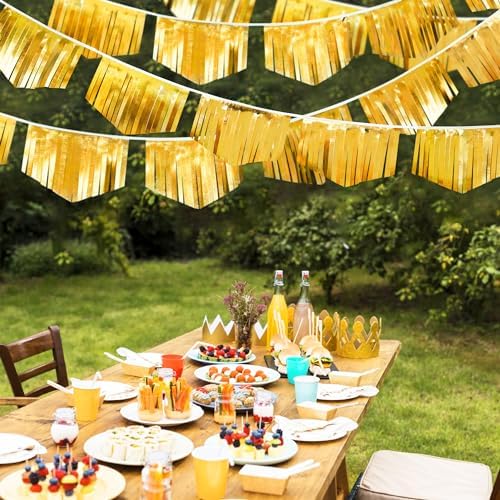 Gold Tassel Banner Double Sided Metallic Fabric Pennant Bunting Flag Garland for Graduation Birthday Anniversary Bachelorette Engagement Wedding Bridal Shower Baptism Hen Party Decorations Supplies - Image 5