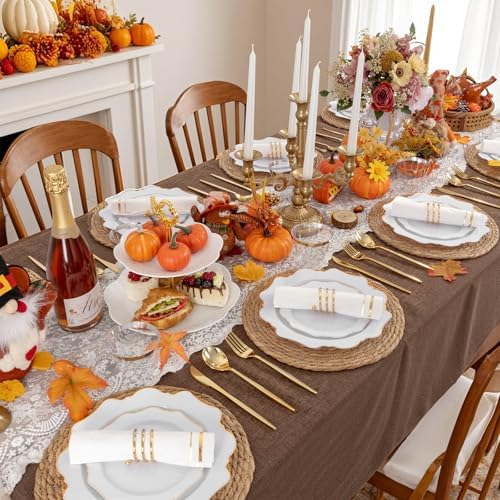 WDF 175Pcs Gold Plates Disposable - White and Gold Plastic Plates 25guest Plastic Dinnerware Ideal for Party/Wedding/Thanksgiving/Fall/Rosh Hashanah - Image 5