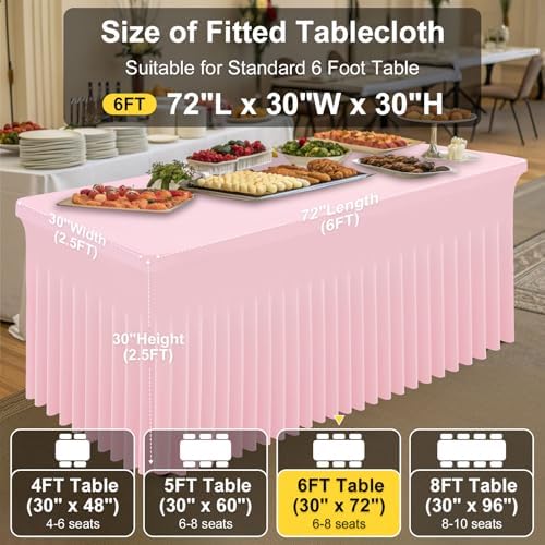 Smiry 2 Pack Spandex Open Back Tablecloth,Elastic Fitted Stretch Tablecloth for 6FT Rectangle Tables,Waterproof Washable Table Cover Skirt for Wedding, Banquet & Parties (Pink, 72Lx30Wx30H Inch) - Image 4