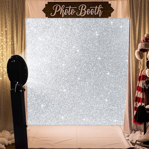 Oudain 7.6 x 7.6 ft Photo Booth Backdrop Sparkling Silver Tension Fabric Wedding Photo Booth Backdrop Double Sided Tension, Fabric Only, No Frame for Graduation Wedding Trade Show Event Photography - Image 6