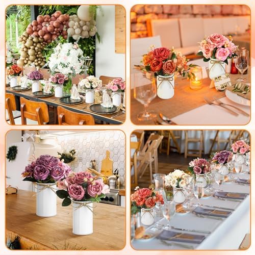 Wavwavw 6 Sets Fall Flowers Table Centerpieces Artificial Peonies with Vase - Image 6