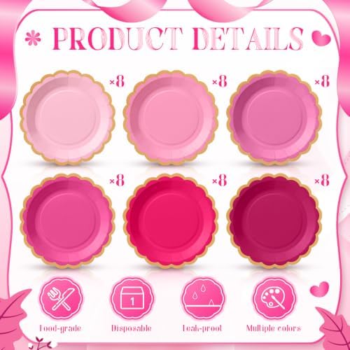 48 Pcs Breast Cancer Awareness Plates 9 Inch Hot Pink Scalloped - Image 4
